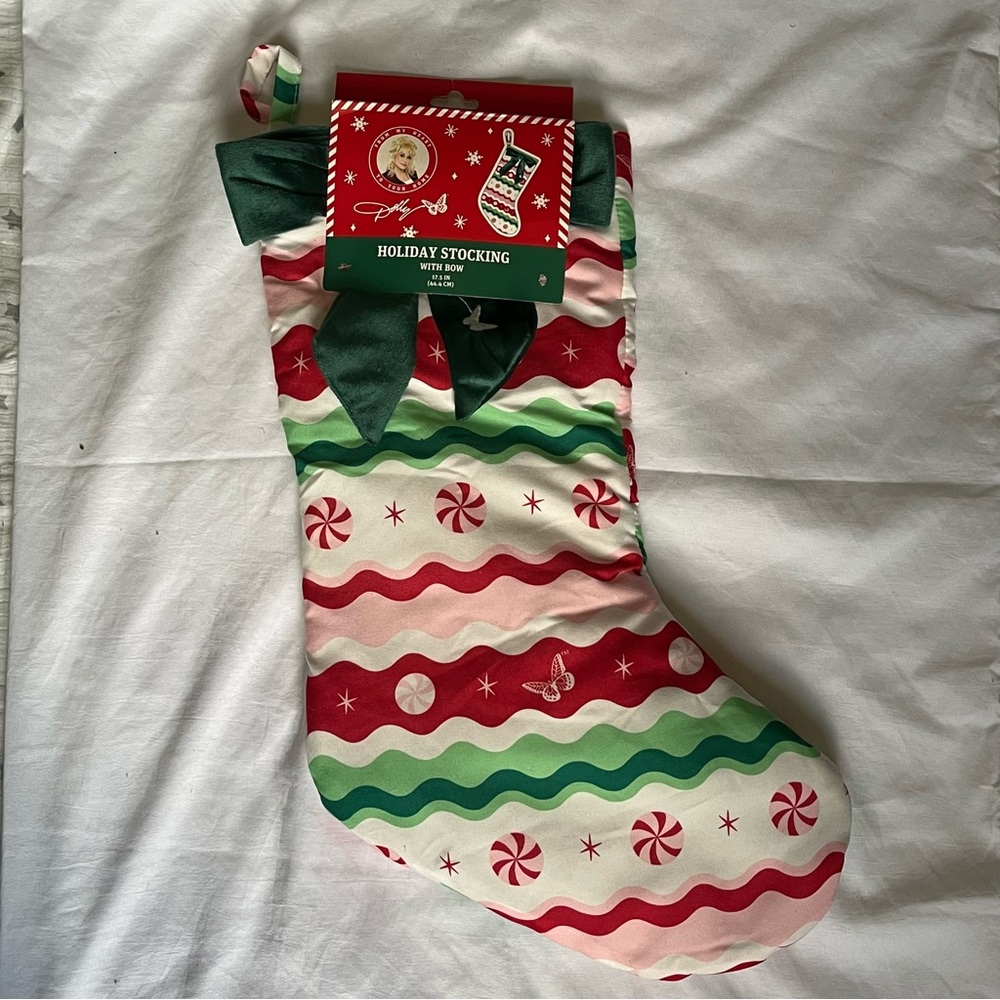 NEW Dolly Parton DG CHRISTMAS STOCKING VELVET BOW Dollar General HOLIDAY 17.5"